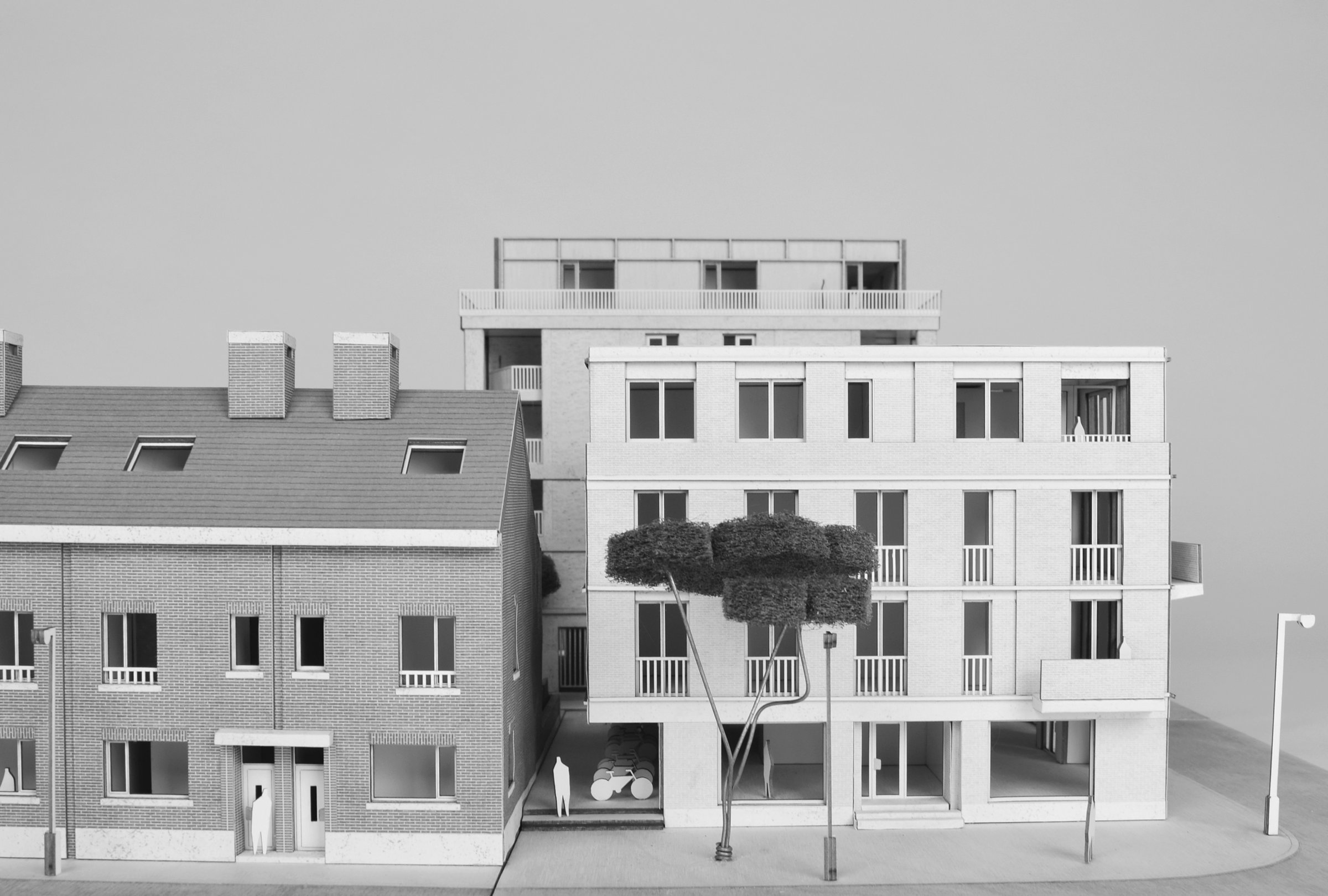 DTP16.600 S-230117 maquette zwart wit 3 gebouwen 