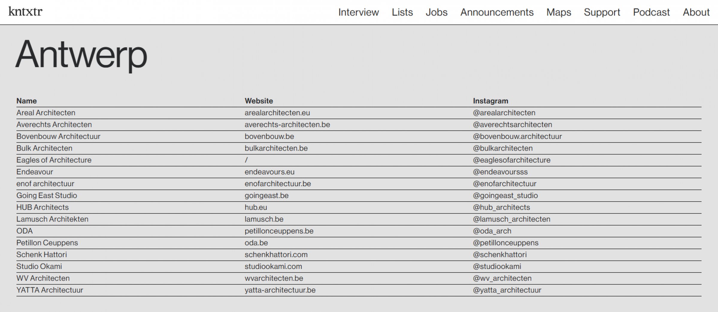 BULK-KNTXTR list Antwerp
